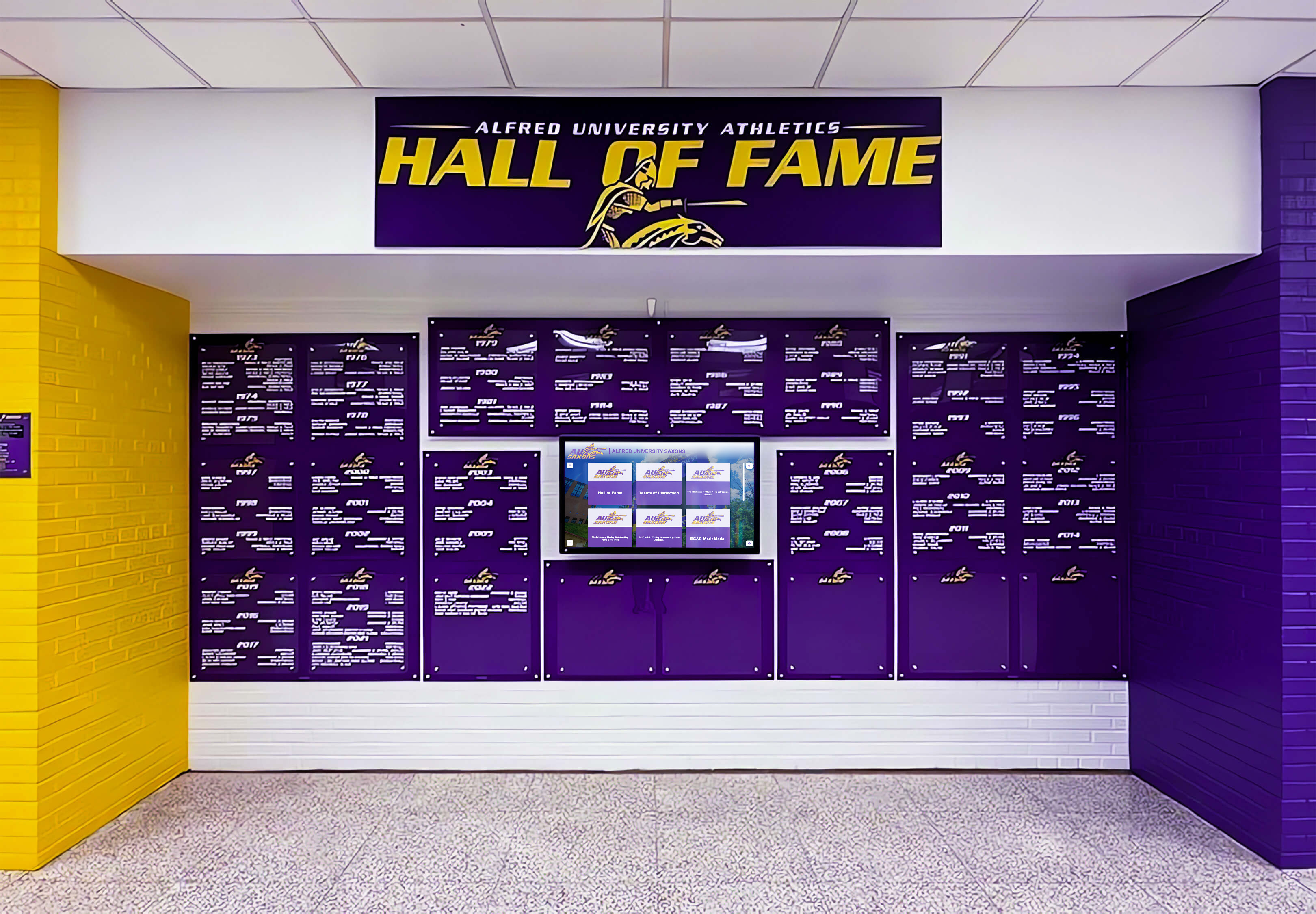 University athletics hall of fame display