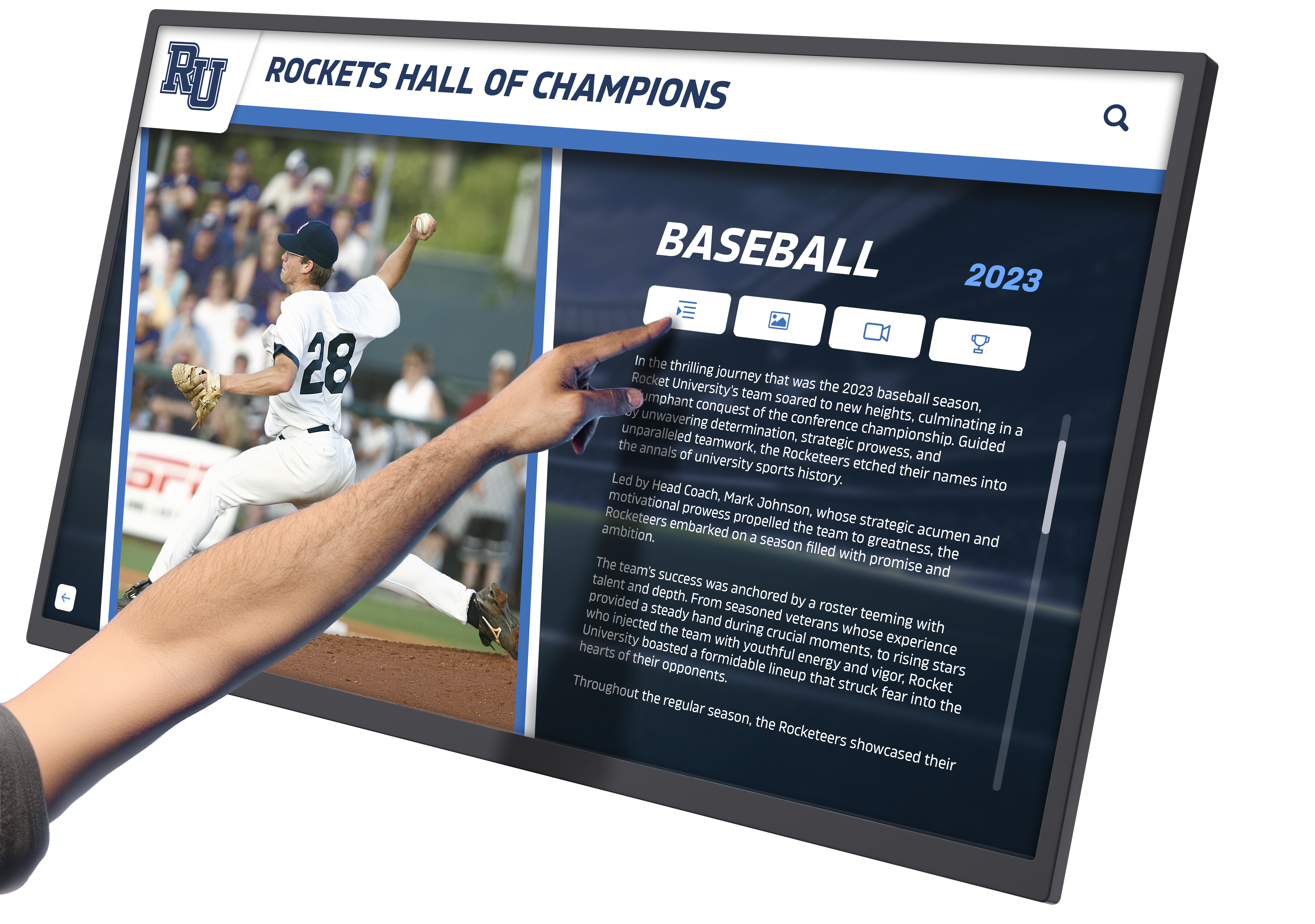 Interactive touchscreen rockets hall of champions baseball pitcher 2023