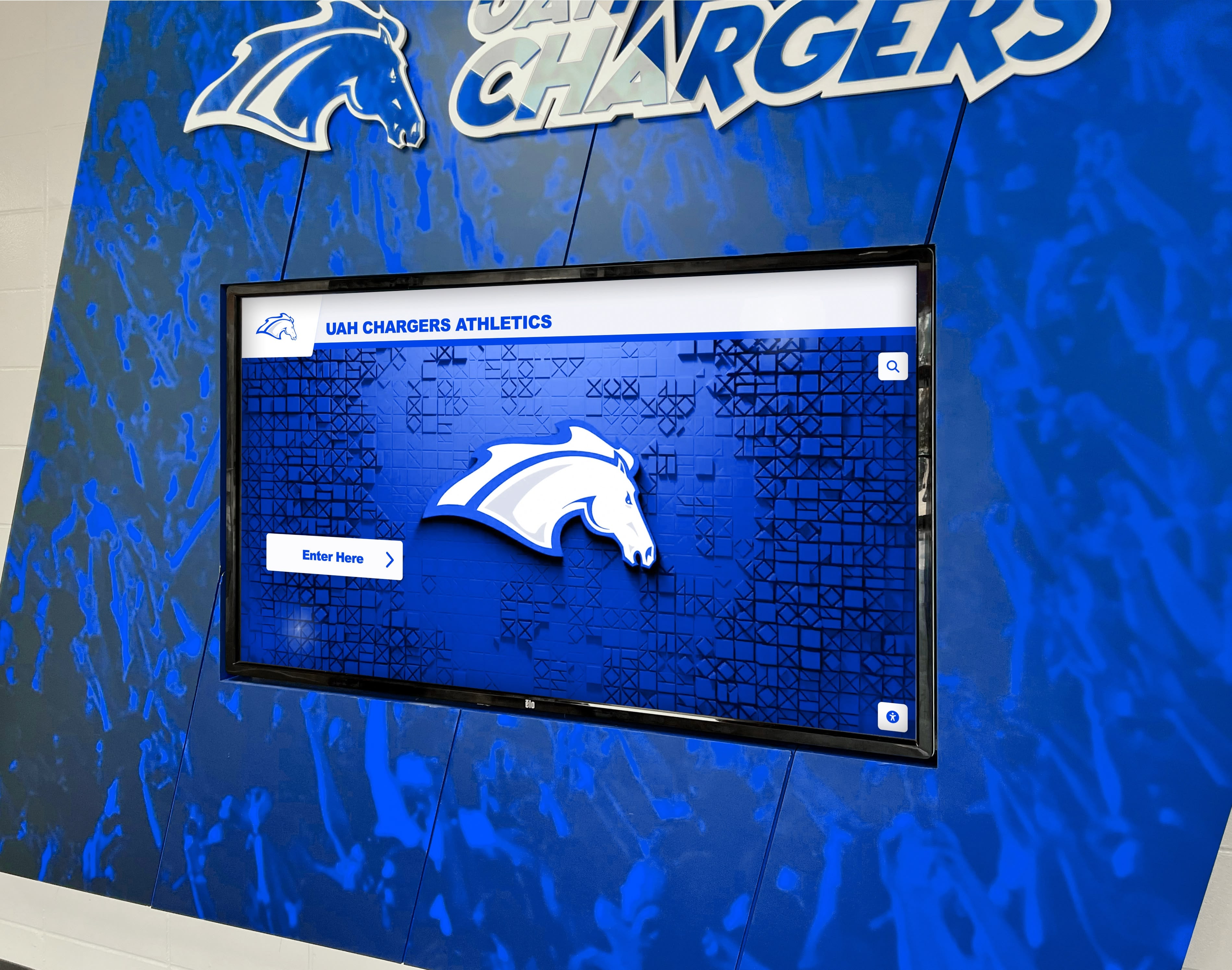 Athletics digital screen mounted on gymnasium wall